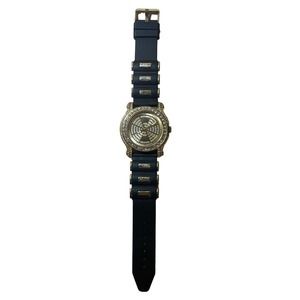 Techno Pave Men’s Gold Watch Rhinestone Black Silicone Watch